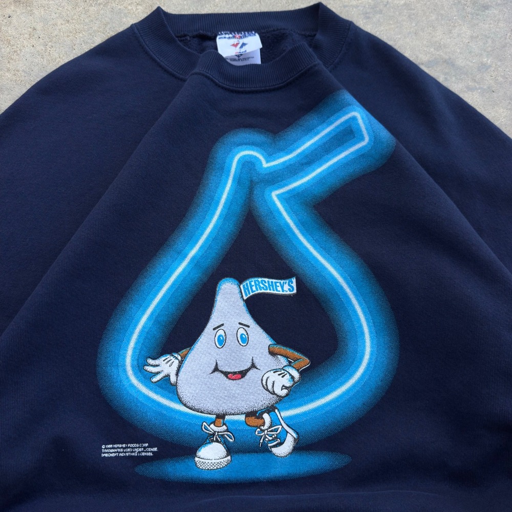 Vintage 90s Dated Hersheys Kisses Heavyweight Sweatshirt Navy XL Made in USA k3